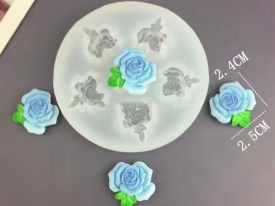 Molde silicona 6 rosas abiertas con 1 hoja